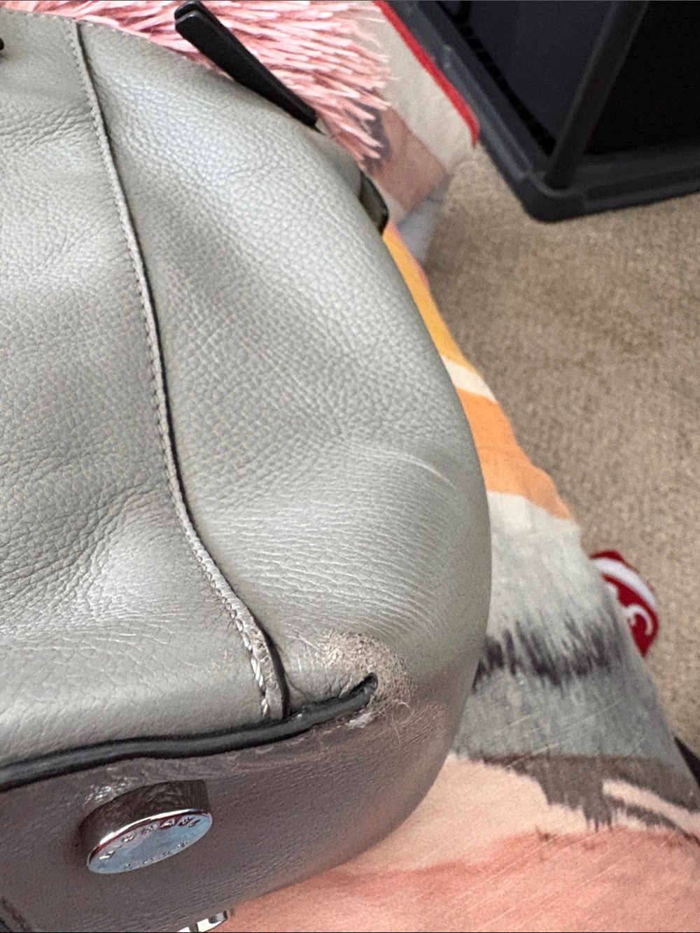 Michael Kors Gray Leather Satchel with Black Handles and Logo Charm - Picture 11 of 11
